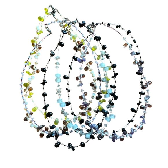 Choker Necklace Lot of 7 Floating Stones Beaded Chip Cord Double Strand 18" - Picture 3 of 16